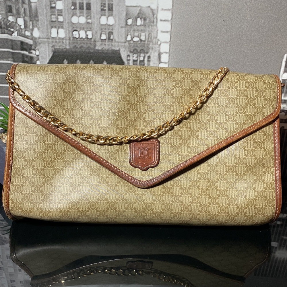 Celine Tan and Brown Chain Shoulder Bag - Picture 2 of 10